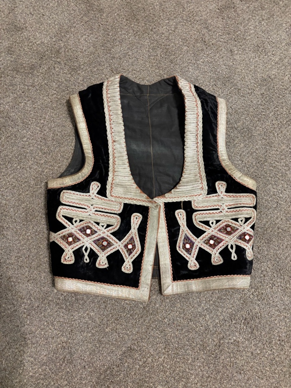 Antique Turkish Black Velvet Cropped Vest with Gold Embroidered Trim